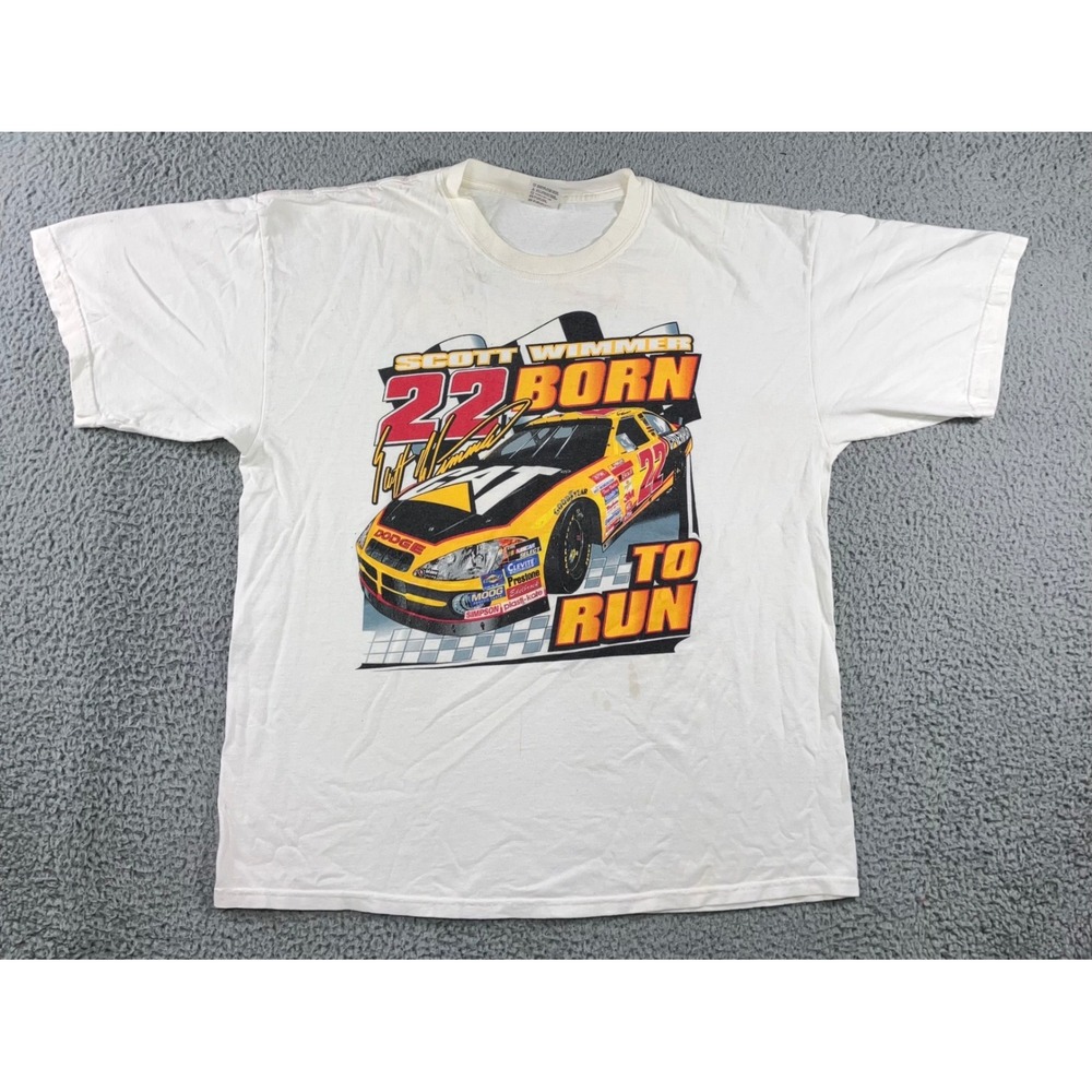Vtg Nascar T-Shirt Men XL Scott Wimmer 22 Born To Run White Graphic Thrashed y2k